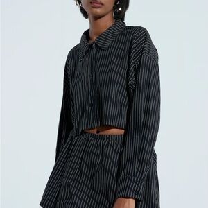 AKIRA Black and White Pinstripe Cropped Top